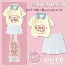 女の子用ポロシャツとスカートの夏用ドレス【美しい印刷・演出服】（セットアップ対応）