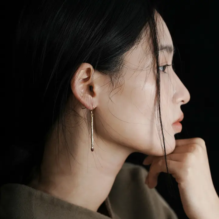 925純銀製 厚金メッキエナメルマッチ型ピアス【女性用・ロングデザイン】