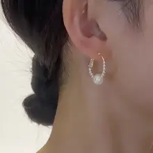 エレガントなパールデザインのフープピアス【フランス風・感・顔をスッキリ見せる】