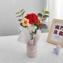 リアルな造花の編み込みブーケ【チューリップ・バラ・ひまわり・誕生日祝い】