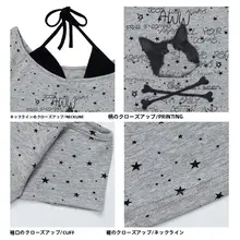 星柄プリントの斜め肩短袖Tシャツ【レディース・夏用・シルエットを美しく見せるデザイン・ショート丈】