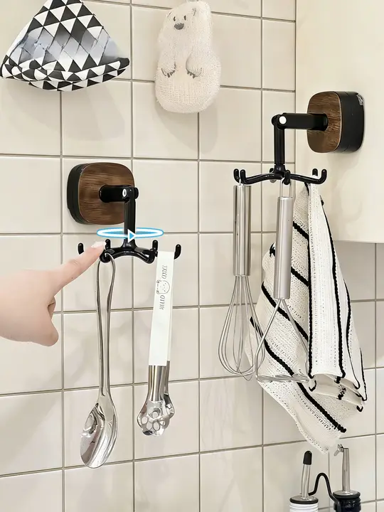 強力なフック型具体【穴あけ不要・回転可能・調理器具用】
