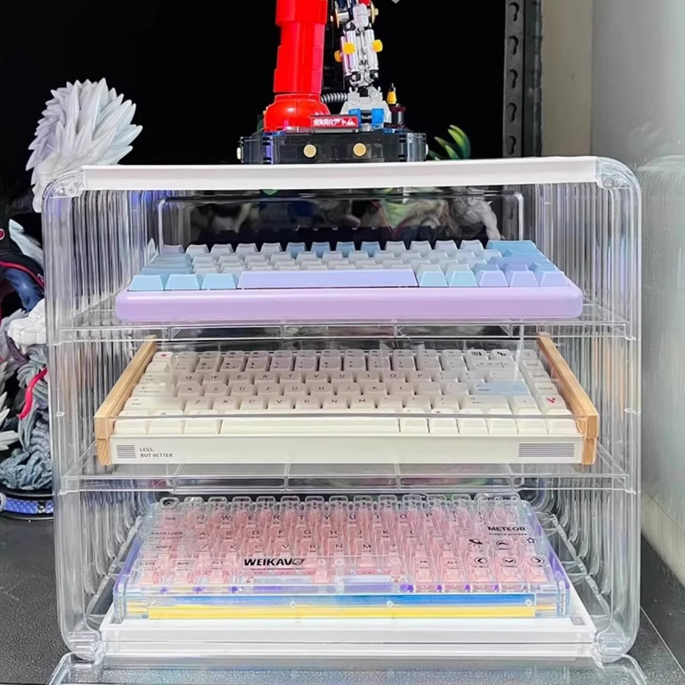 透明防塵キーボードデスク収納ボックス：ゲーミング周辺機器の多層整理を実現