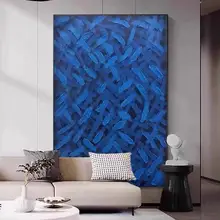 手描き アートフレーム 壁掛け油絵【抽象デザイン・青色・モダン】