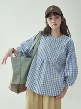 可愛らしいパフスリーブチェック柄ボタンシャツ【春夏用・デザイン性のあるパッチワーク】