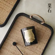 ウッド製ヴィンテージスタイル角型トレイ【茶室・藤編み・高級感】