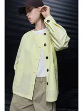 シャツアウター レディース ライトイエロー ラウンドネック ルーズ 着回し 上品 大人可愛い 夏 「moment」