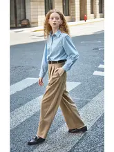 春夏用 抗皺 長袖 ブルーのルーズフィットシャツ【女性用・フレンチスタイル・重ね着可能】