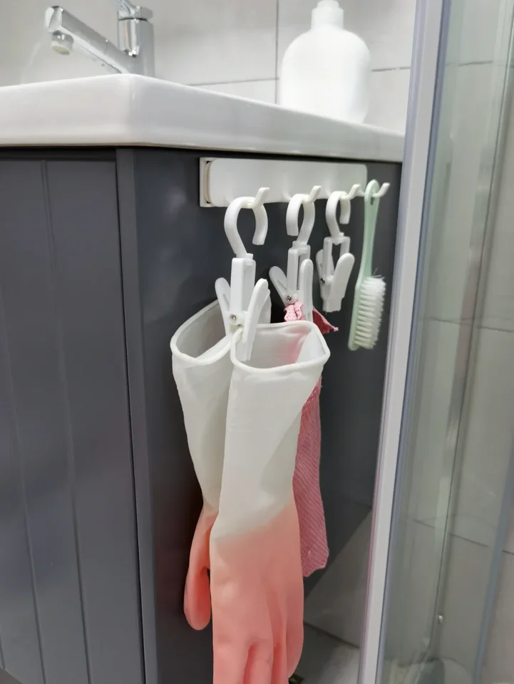 隙間利用可能な伸縮式穴あけ不要壁掛け収納ラック【浴室用・引き出し式・四連フック】