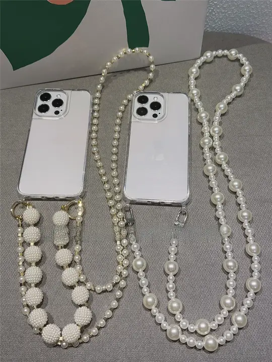 シンプル透明iPhone用ケース【パールチェーン・衝撃吸収・全包カバー】