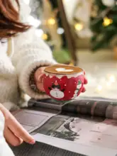 クリスマス雪だるまデザインのカフェカップ【ハンドル付き・ラテアート用】