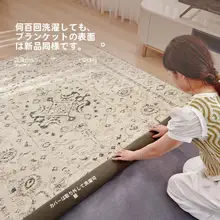 珍珠绒シリーズの月下花園デザインのクリームカラーのペルシャ絨毯【リビング用・二重構造・取り外し可能・機械洗い対応】