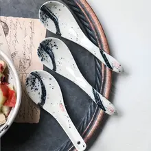 桔梗家 陶器製 白色スープスプーン【安全な釉下彩・日本風食器】