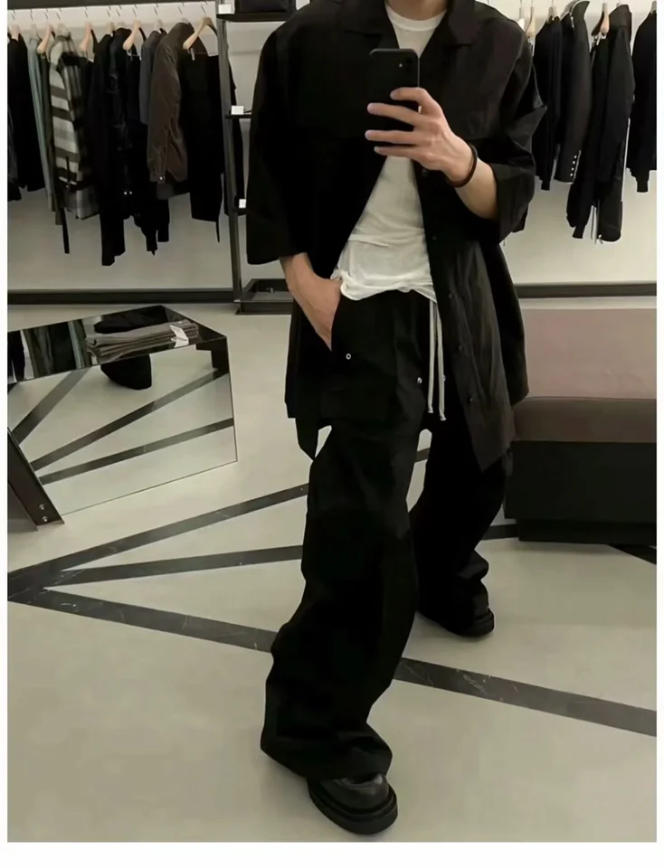 ワイドレッグカーゴパンツ【多ポケット・ユニセックス・ダークカラー・トレンドスタイル】（セットアップ対応）