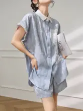 セットアップ 2点セット レディース 半袖 ブラウス パンツ 刺繍 カットワーク バイカラー テクスチャー おしゃれ 初夏 「Plum Jan」