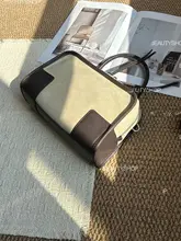 スエード牛革のボウリング手提げバッグ【レトロデザイン・カラーコンビネーション・通勤用・ショルダー＆クロスボディ】