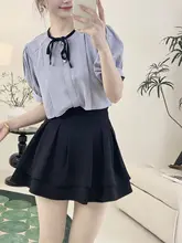 バルーンスリーブのリボン付きブラウス【多彩なカラー・ゆったりシルエット】