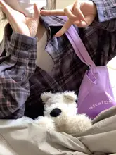 春季用 パープルチェックのルーズフィットシャツ【長袖・カジュアルスタイル】