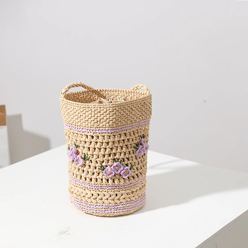 手作り編みバッグ【ラフィア素材・スイートオーキッドデザイン・DIYキット】：2月に制作するニッチ diy で人気の小物雑貨