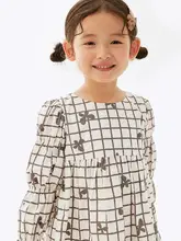 コアラ鼻のチェック柄バタフライドレス【女の子用・コットン・ゆったりデザイン】