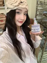 春にぴったり！ピンクのリボン付きストライプ長袖シャツ【女性用・韓国風】