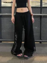 アメリカンレトロなロゴプリントのゆったりとした女性用ジャズダンスパンツ【グレー・フィット】