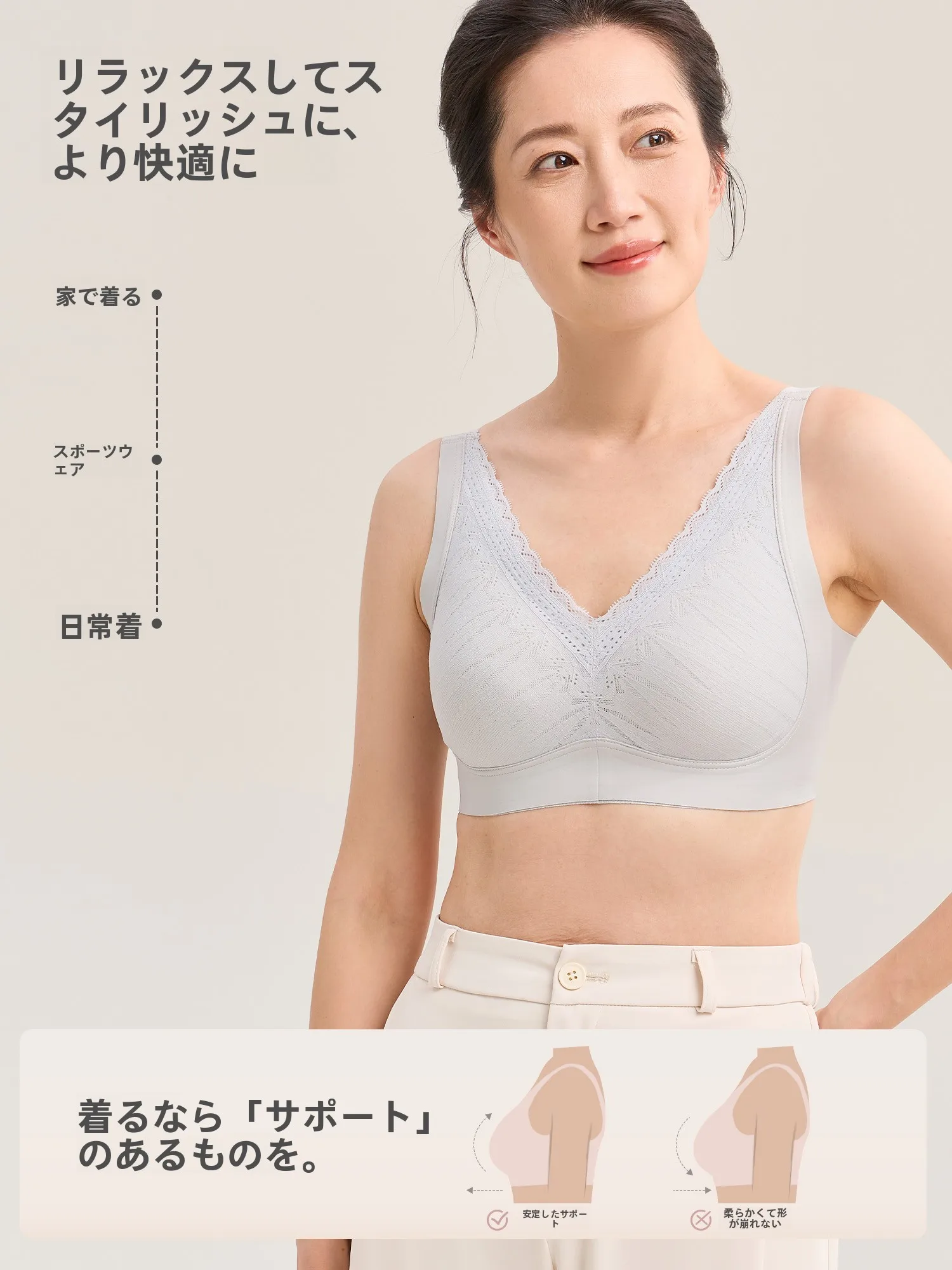 Dカップバストに合うブラはどれ？「レーストリムノンワイヤーブラトップ」が解決するリアルな悩みとは