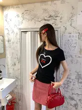 港風クラシック小格子ミニスカート【夏用・Aライン・ハイウエスト】（セットアップ対応）