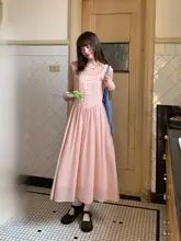 チェック柄レトロデザインのフリル付きキャミソールワンピース【フィット・夏用・中丈】