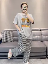 カラフルな小犬のデザイン！コットン製ラウンドネック大きめサイズの夏用ルームウェア（セットアップ対応）