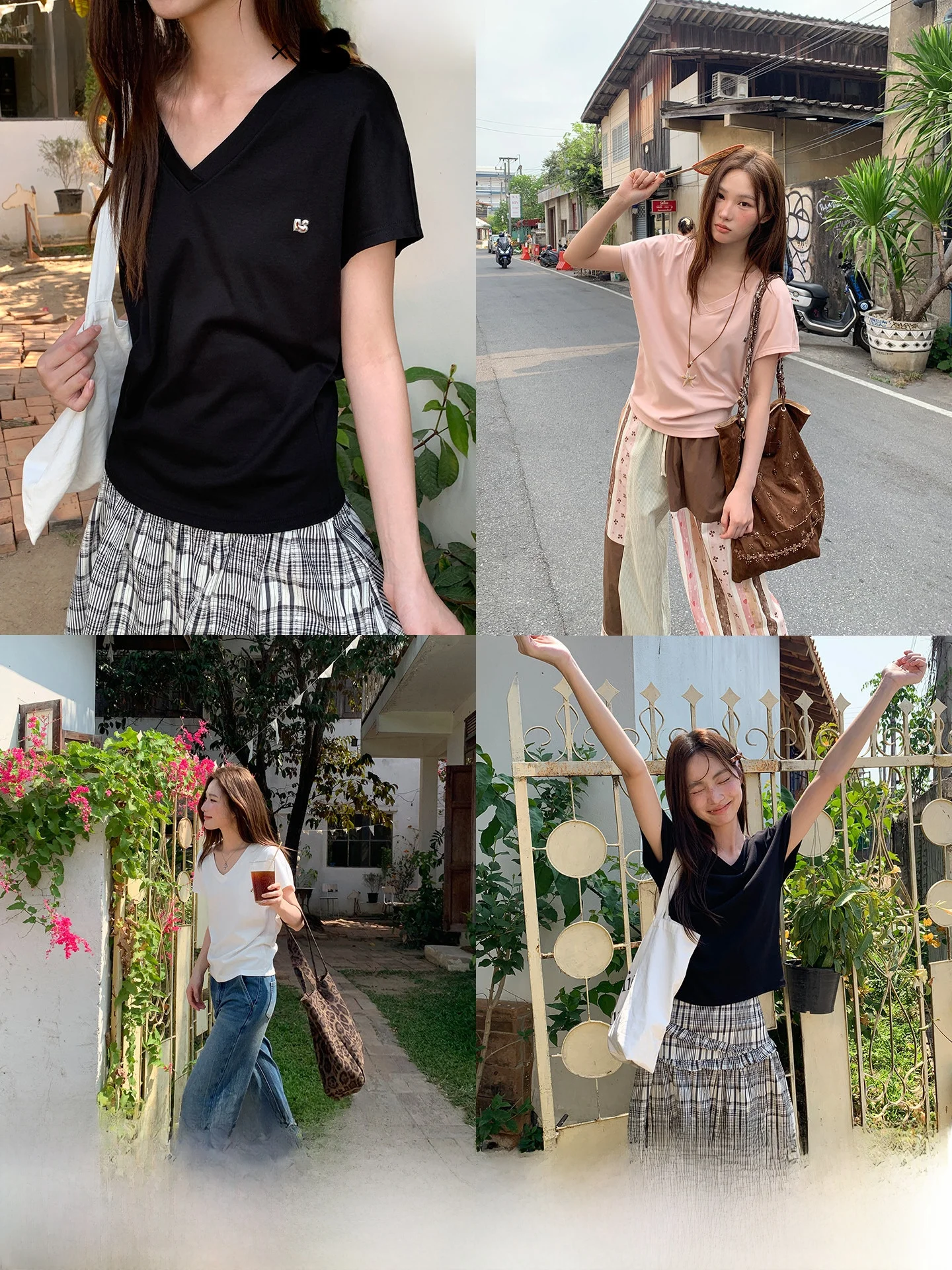 40代の女性にぴったりなカジュアルコーデは、黒のVネックTシャツで決まる？