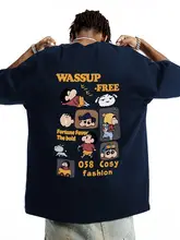 Tシャツ 半袖 メンズ カートゥーンプリント ルーズ 着回し カップル 夏「WASSUP」