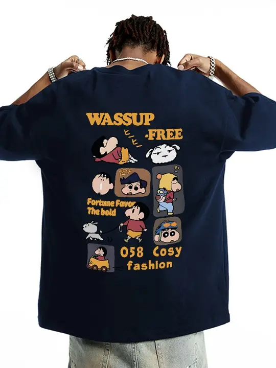 Tシャツ 半袖 メンズ カートゥーンプリント ルーズ 着回し カップル 夏「WASSUP」