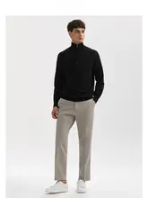 冬用 カーキ色 毛織りビジネスパンツ【スリムフィット・厚手・保温機能】