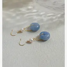 新中式デザインの青い東陵真珠イヤリング【十四金メッキ・軽やかで上品・女性用】