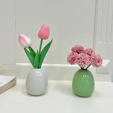 可愛い陶器製デスクトップ花瓶【クリーム風・フェイクフラワー飾り・オフィス装飾用】