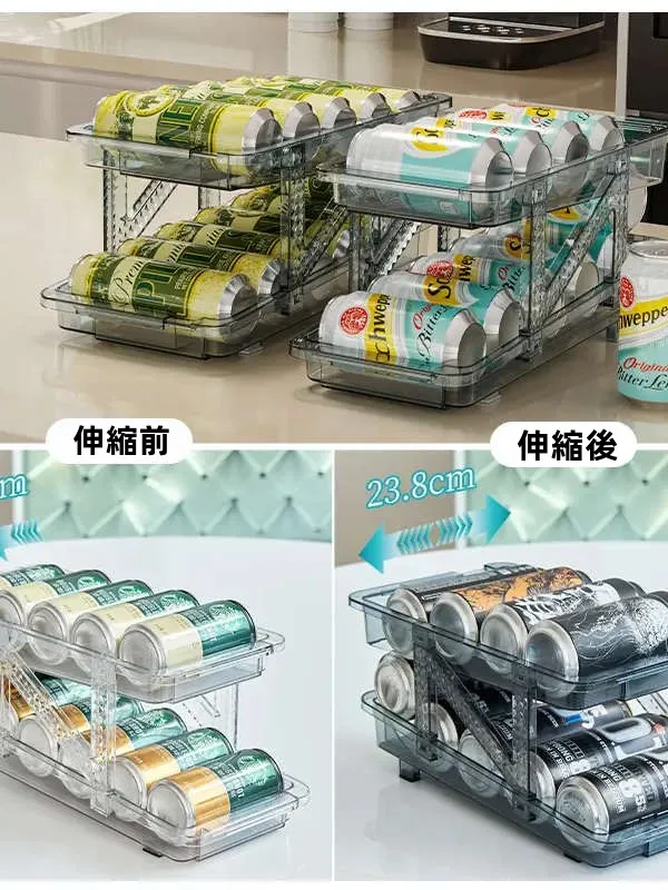 二層スライド式飲料収納ボックス：冷蔵庫に飲み物を収納するための最適なスペース設計