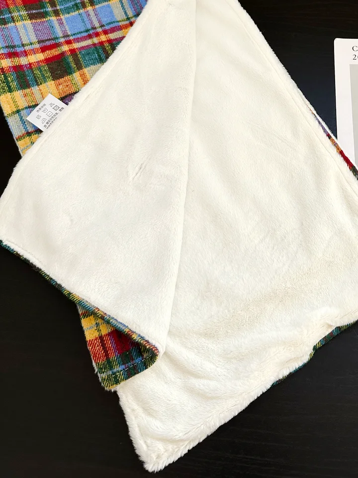 レトロカラーチェックのフリーススカーフ【秋冬用・暖かい・ユニセックス】（セットアップ対応）