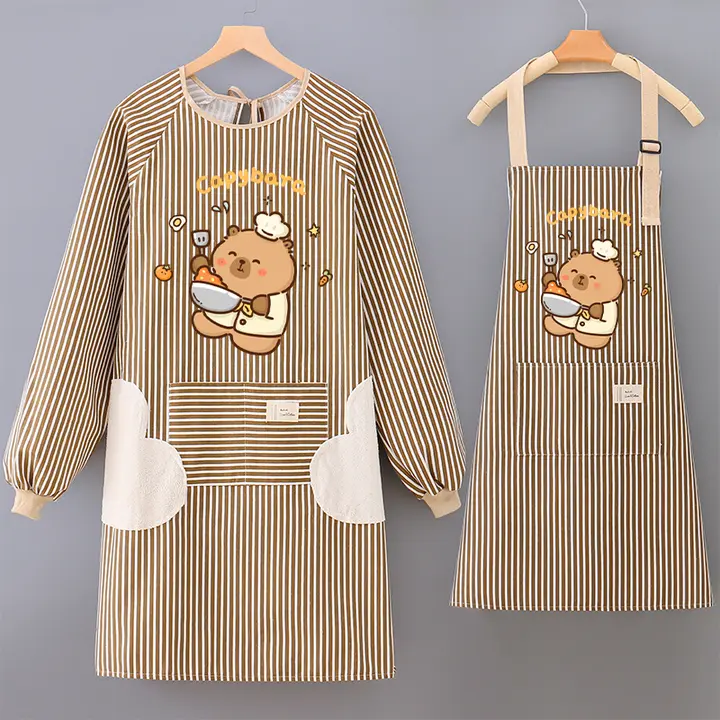 男女兼用 長袖カートゥーンエプロン【防水・防油・汚れに強い・秋冬用】