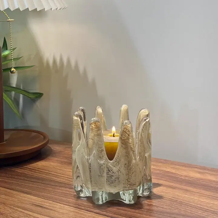 超現実主義の王冠型ガラスキャンドルホルダー【アートホームデコレーション】