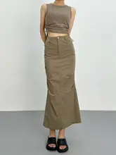 工装速乾半身スカート【夏用・フリル・フィッシュテール・アメリカンヴィンテージ・ロング丈・バックスリット】