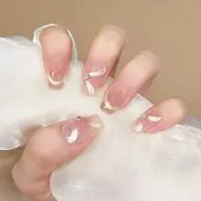 バレエリボンデザインのフレンチスタイルネイルチップ【柔らかな雰囲気・美しい仕上がり】（セットアップ対応）