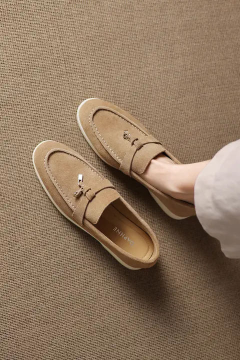夏用 極上の柔らかさのフラットローファーシューズ【厚底・一体型デザイン】