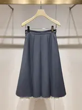 学院風の少女向け刺繡レースストライプシャツ・蝶結びベスト・ミディスカート（セットアップ対応）
