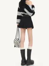 鹿皮绒のハイウエストプリーツミニスカート【Aライン・防透け仕様・秋冬用】（セットアップ対応）