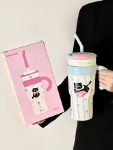 特大サイズのストロー付き保温ボトル【女性向け・保冷機能・オフィス用】