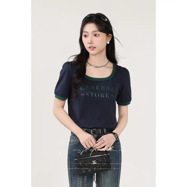 魅力的なデザインのカラーコンビネーションTシャツ【女性用・クルーネック・ショートスリーブ】