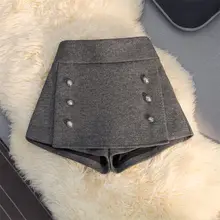 グレーのウール混フレアスカートパンツ【ハイウエスト・Aライン・ショート丈・小柄向け】（セットアップ対応）