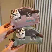 立体猫デザインの布製ポーチ【化粧品収納・おしゃれな手持ちバッグ】
