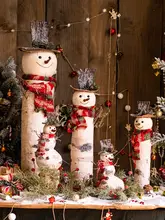 北欧風クリスマス装飾用サンタクロースと雪だるまのウッドフィギュア